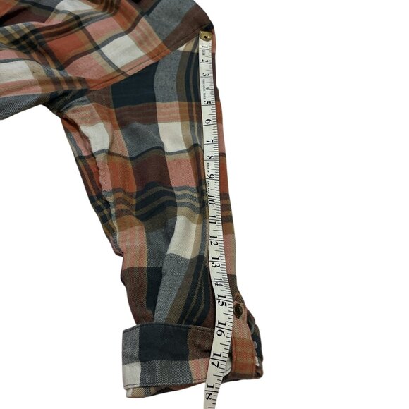 NATURAL REFLECTIONS Open Cardigan Sz L Coral Plaid Check Waterfall Lace Back - Picture 11 of 11